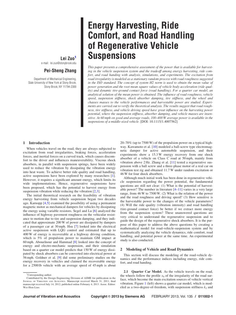 Energy Harvesting, Ride Comfort, and Road Handling of Regenerative ...