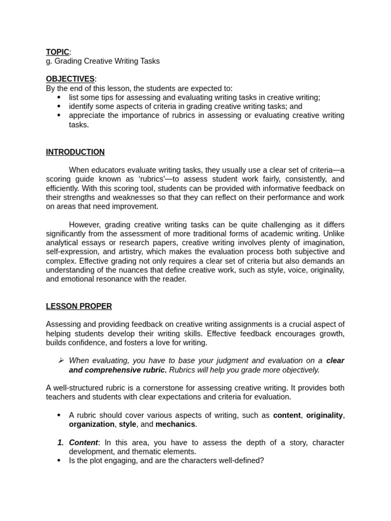 Grading Creative Writing Tasks | PDF | Rubric (Academic) | Career & Growth