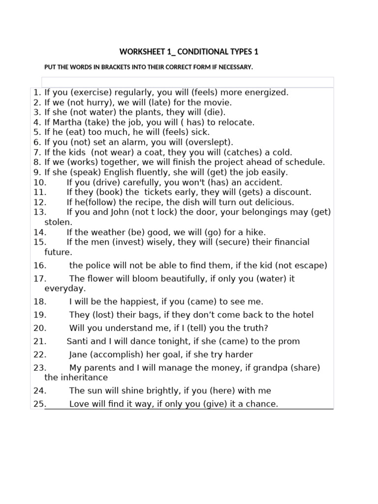Worksheet 1_ Conditional Type 1 | PDF