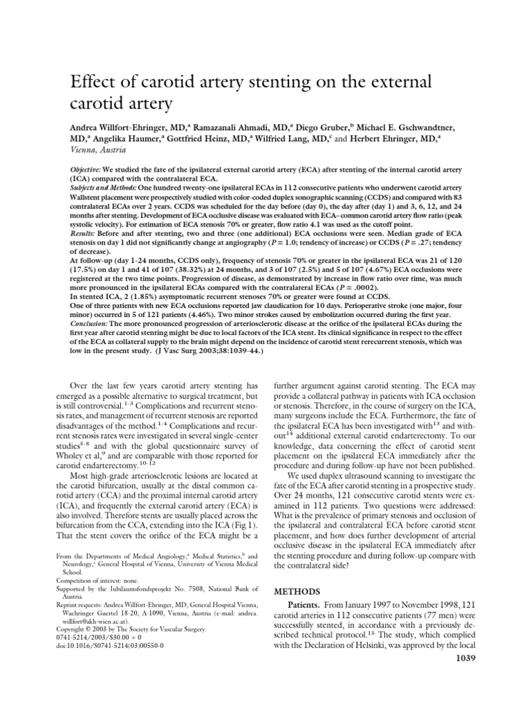 Effect of Carotid Artery Stenting On The External | PDF
