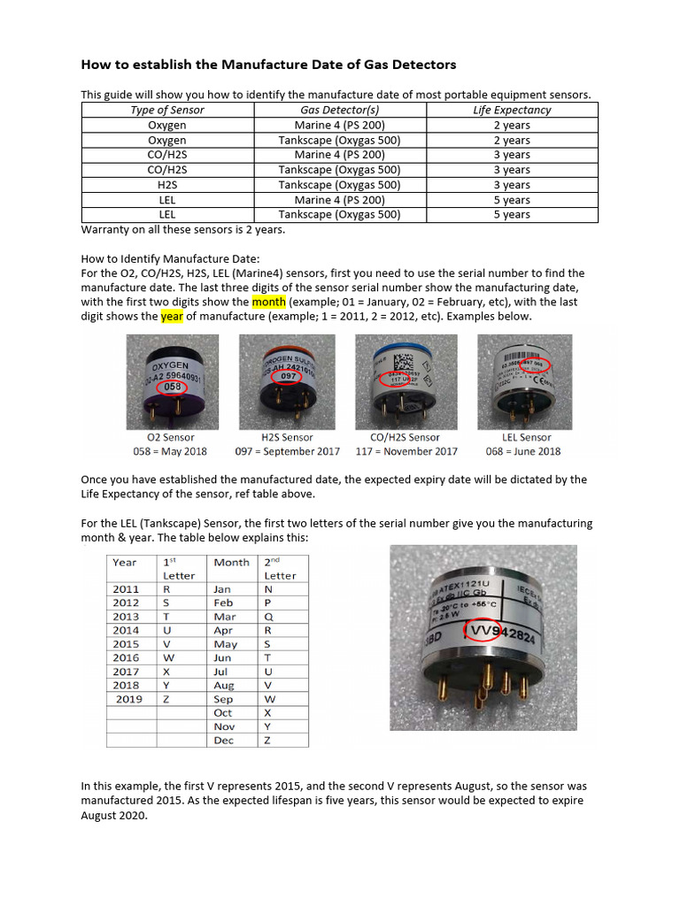 Identifying Gas Detector Manufacture Dates | PDF