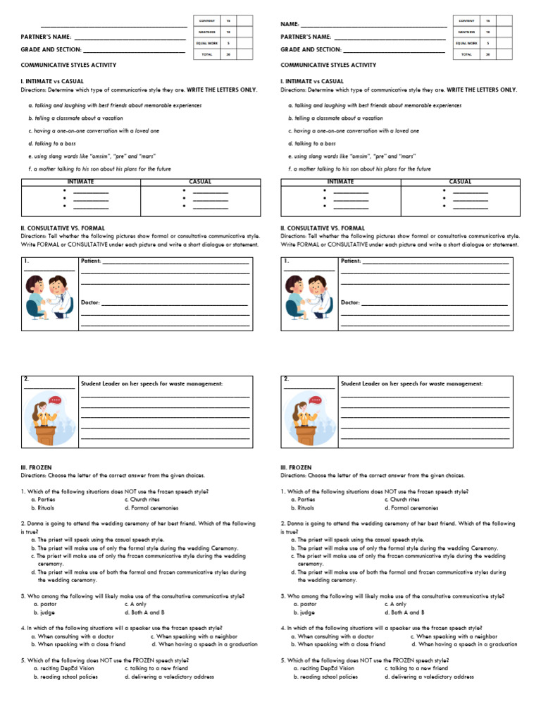 Communication Styles Activity Pdf