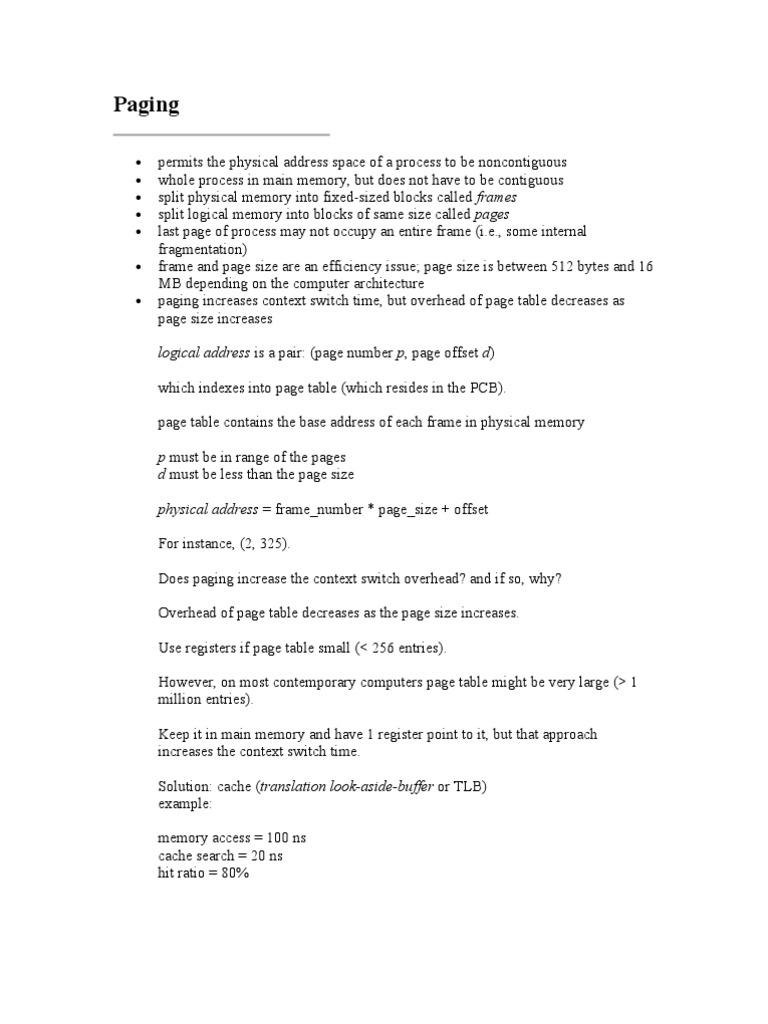 Paging: Logical Address Is A Pair: (Page Number P, Page Offset D) | PDF ...