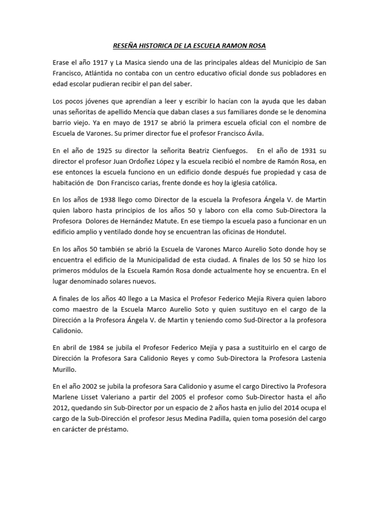 Historia de la Escuela Ramón Rosa | PDF | Escuelas