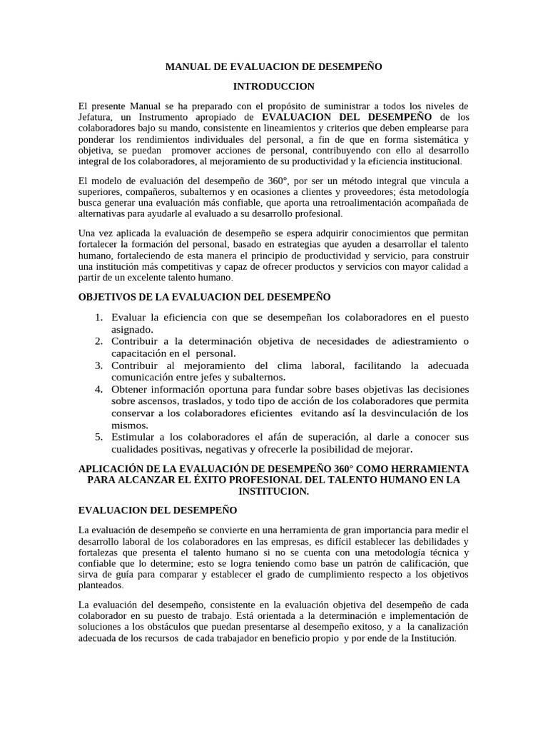 Manual de Evaluacion de Desempeño | PDF
