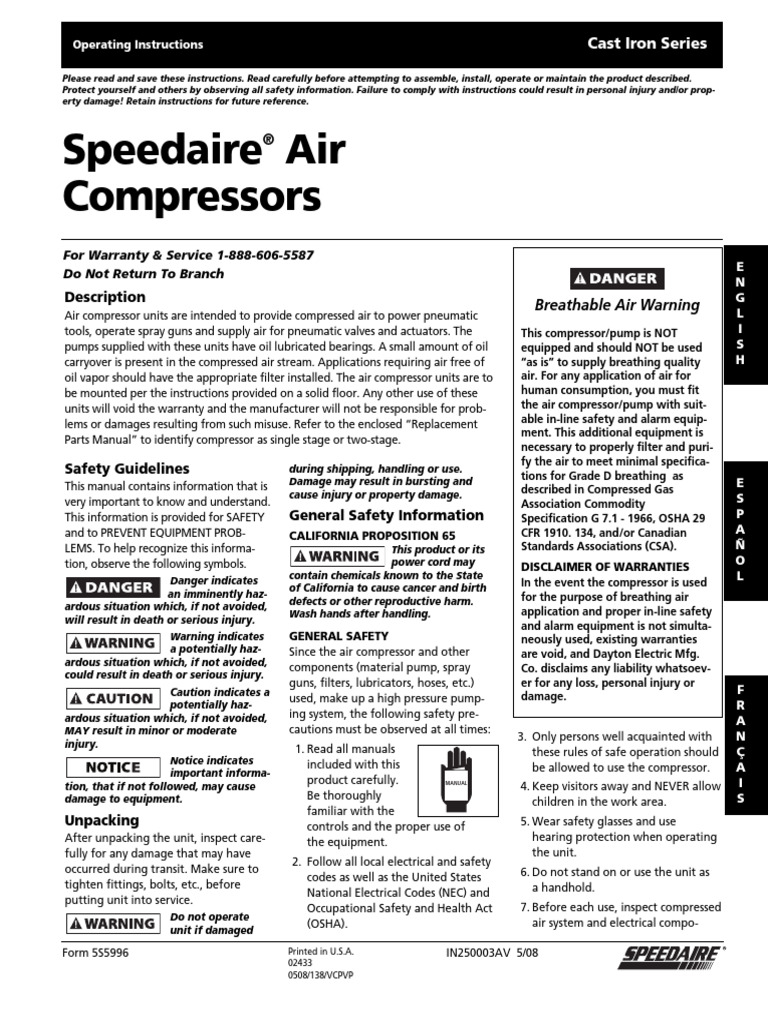Speedaire Air Compressors Manual | PDF