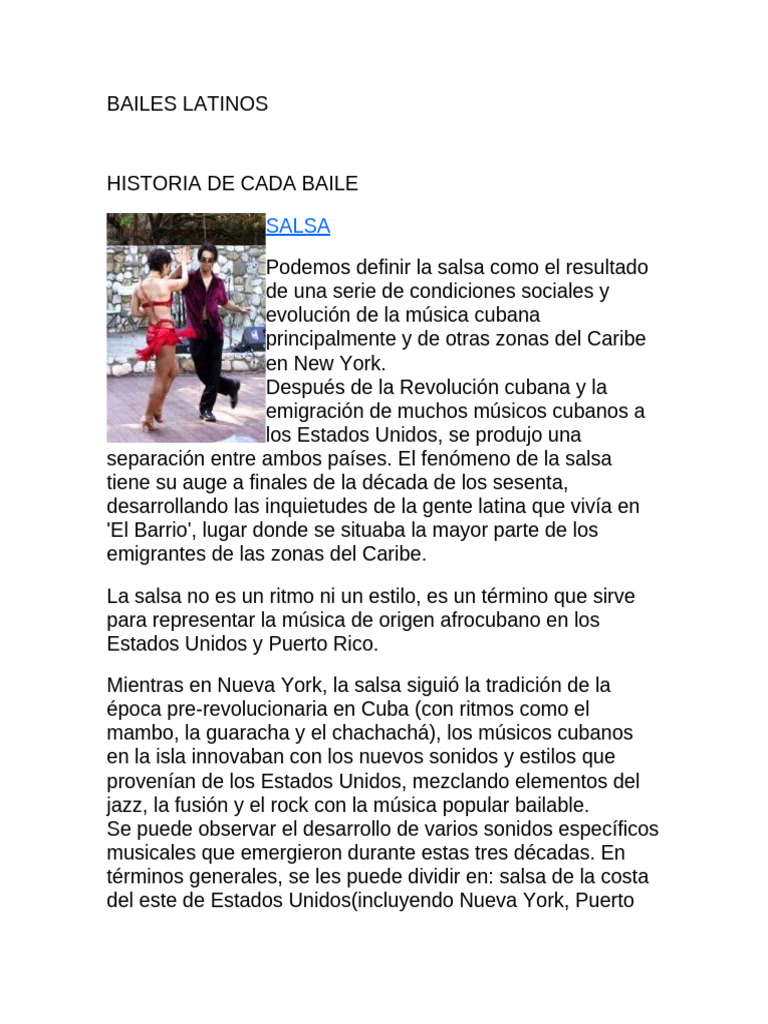 Tipos y Evolución de Bailes Latinos | PDF | Central American Music ...