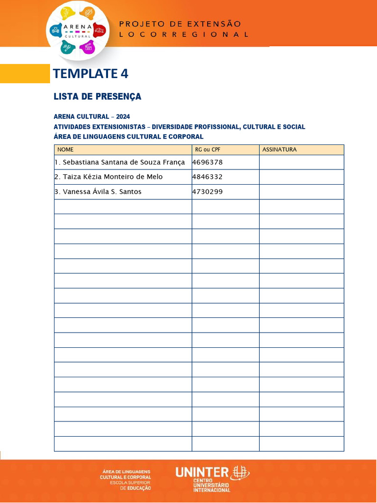 Template 4 - Lista de Presenca | PDF