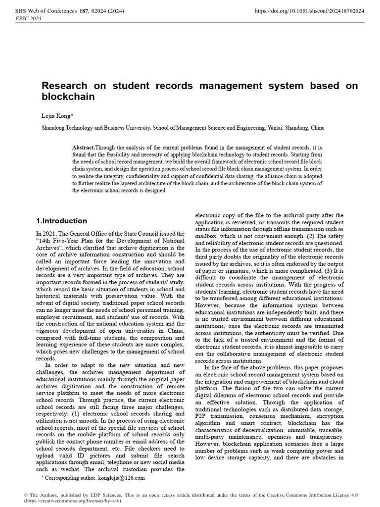Research On Student Records Management System Base | PDF