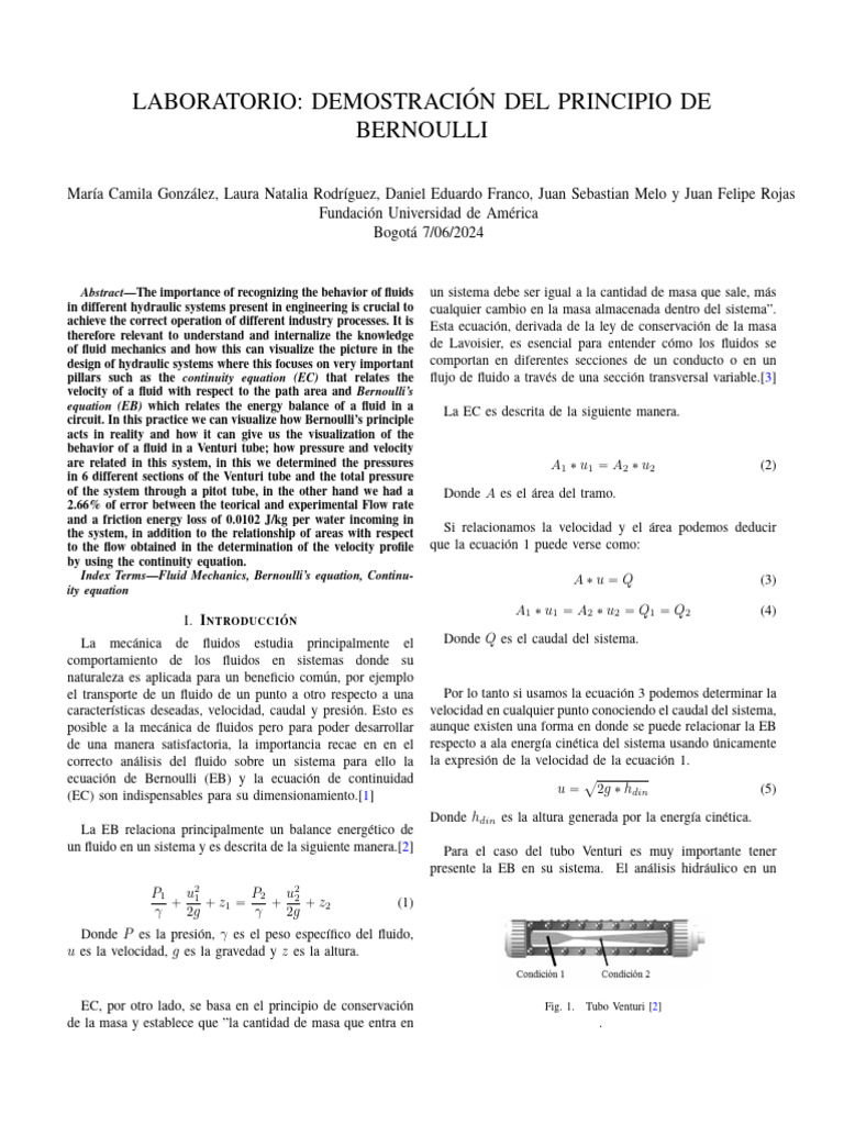 Laboratorio Teorema de Bernoulli (Gonzales, Rodriguez, Franco, Melo ...