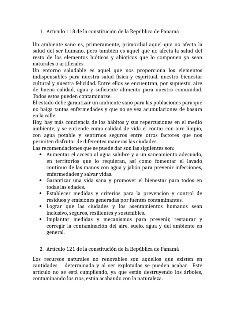 Articulo 118 de La Constitución de La República de Panamá | PDF