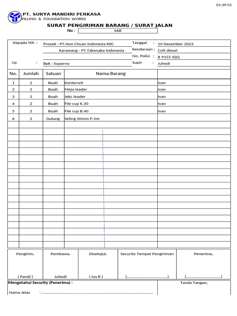 PT - Hon Chuan Indonesia KIIC 101223 No 668 | PDF
