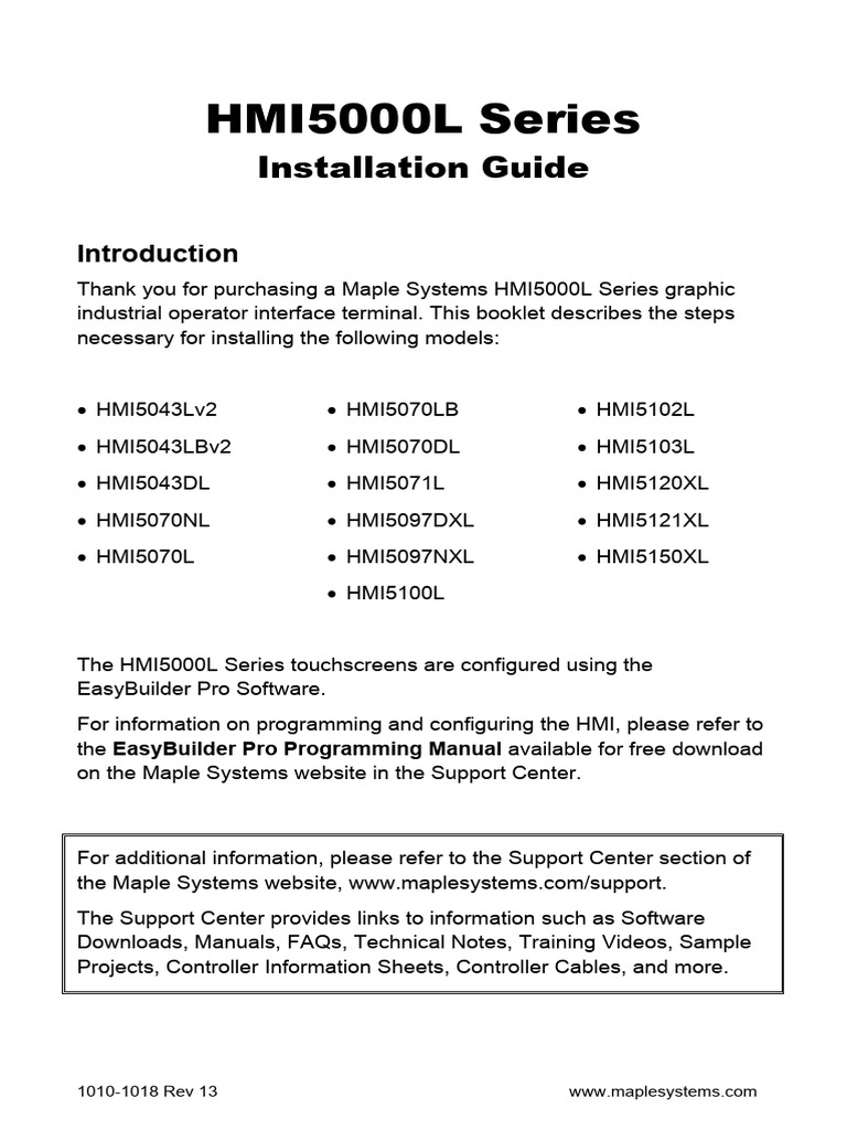 Hmi5000l series installation guide pdf