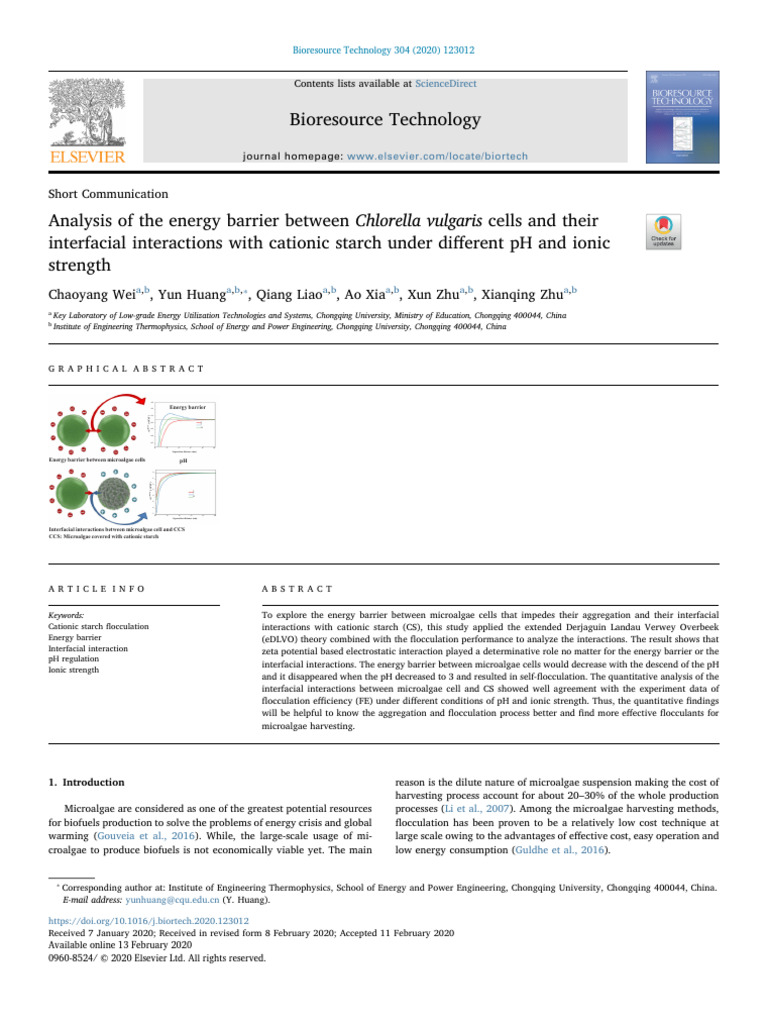 Bioresource Technology: Chlorella Vulgaris | PDF