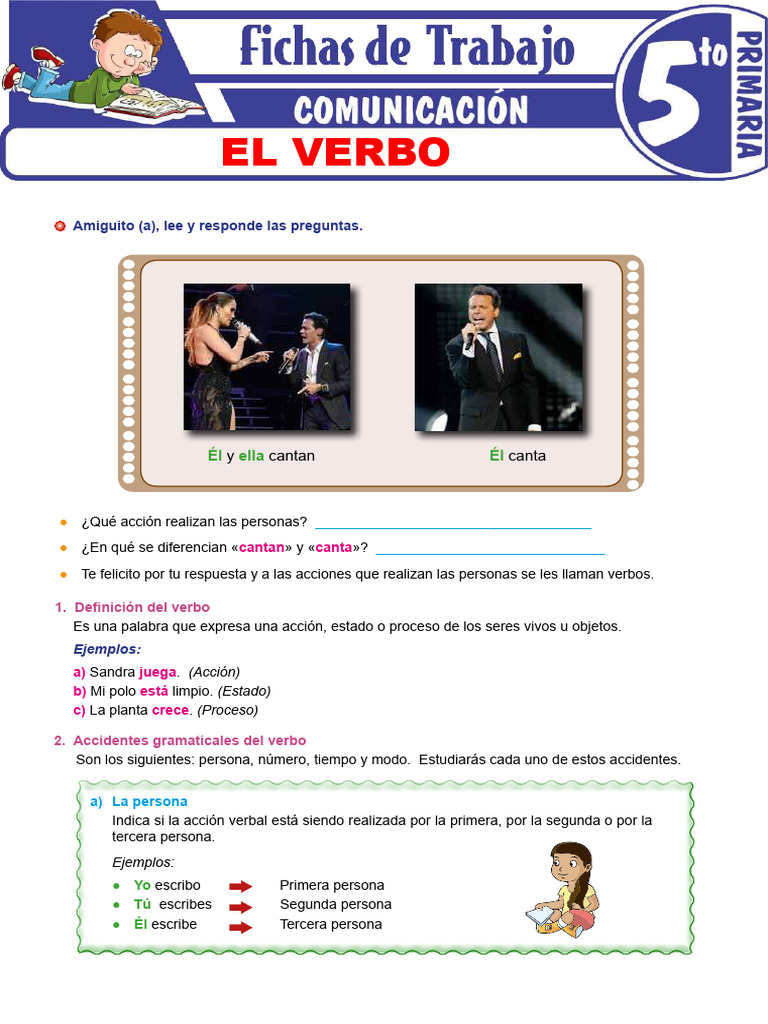 El Verbo y Sus Accidentes Gramaticales para Quinto Grado de Primaria | PDF