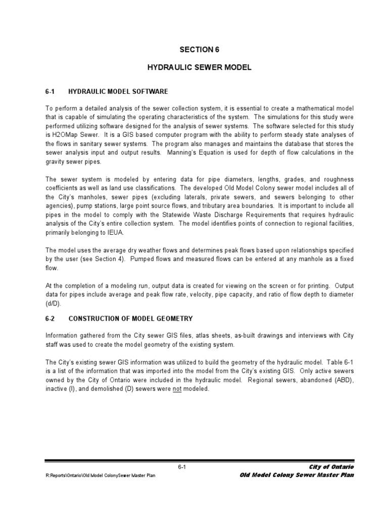 Old Model Colony Sewer Hydraulic Model | PDF | Sanitary Sewer | Water Use