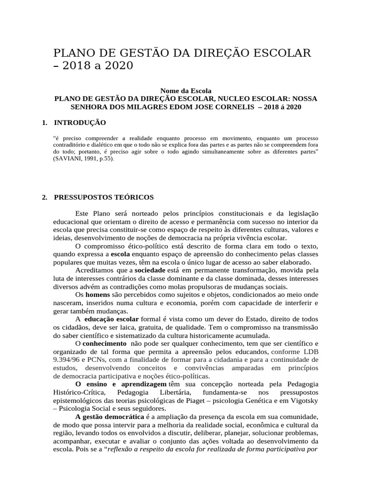 Modelo - Plano de Gestão Da Direção Escolar (Cristiane Almeida) | PDF