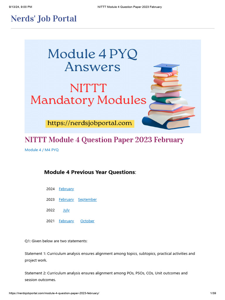 NITTT Module 4 Question Paper 2023 | PDF | Learning | Teaching Methods ...