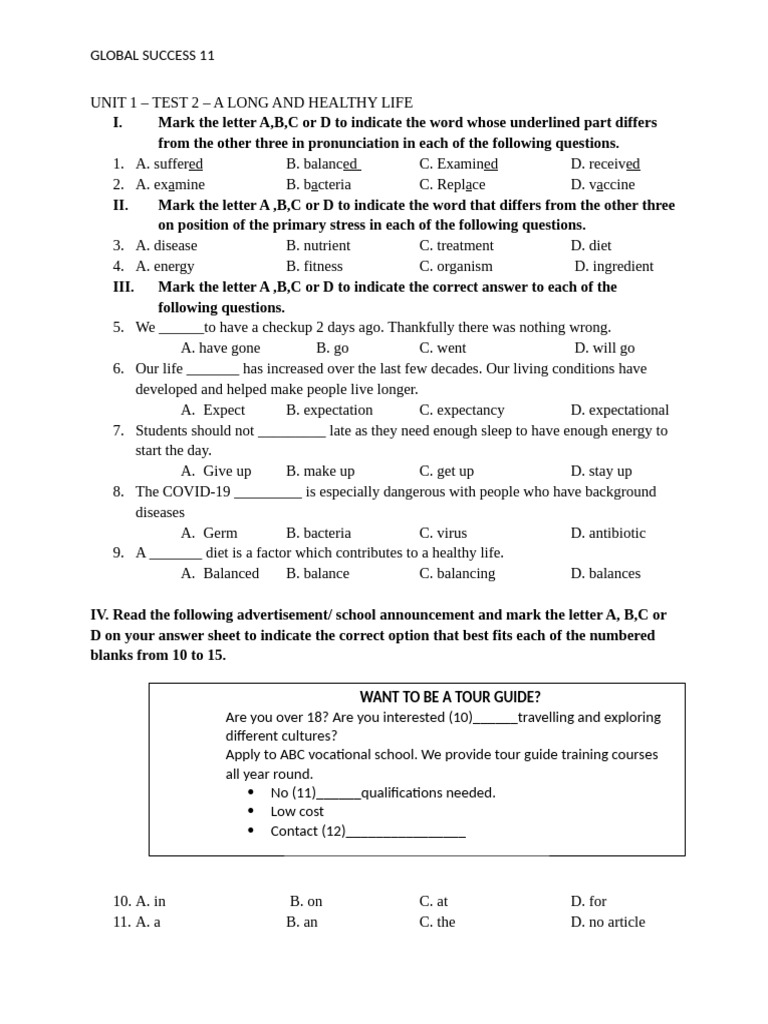 Unit 1, 11 Global - Test 2 | PDF