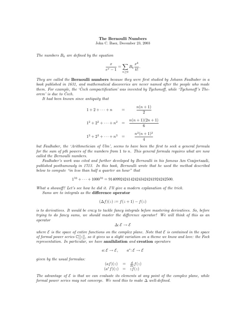 Bernoulli Numbers Explained | PDF | Summation | Mathematical Analysis