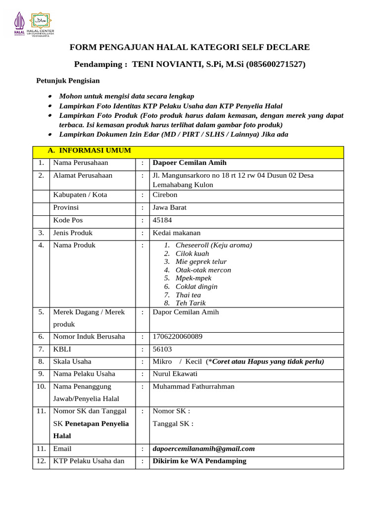 Form Sertifikasi Halal | PDF