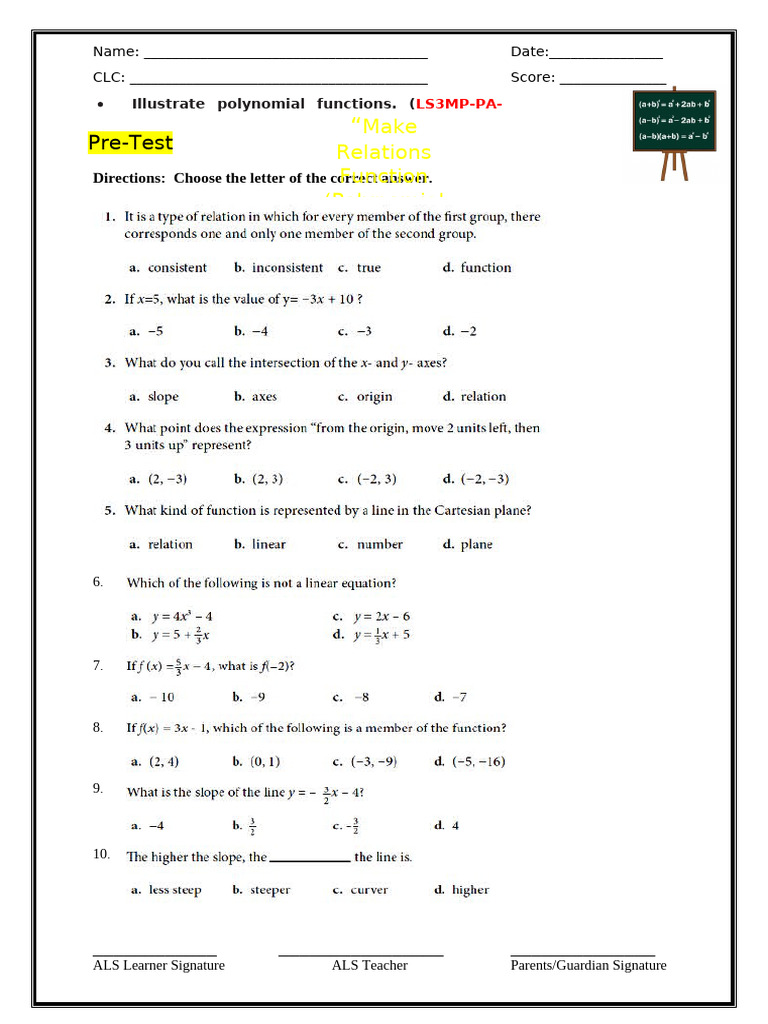 LS3 Math-Worksheets-JHS (Make Relations Function (Polynomial Functions ...