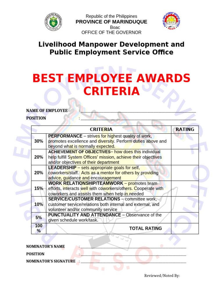 Best Employee Rating Sheet Pdf