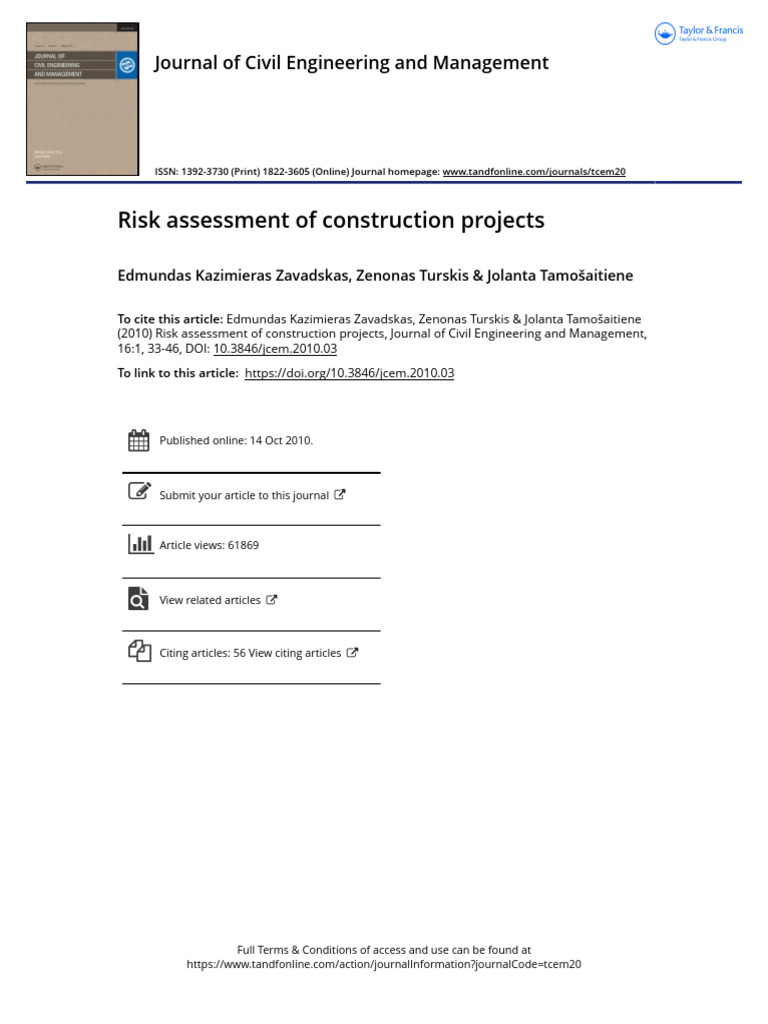Risk Assessment of Construction Projects | PDF | Risk | Risk Management