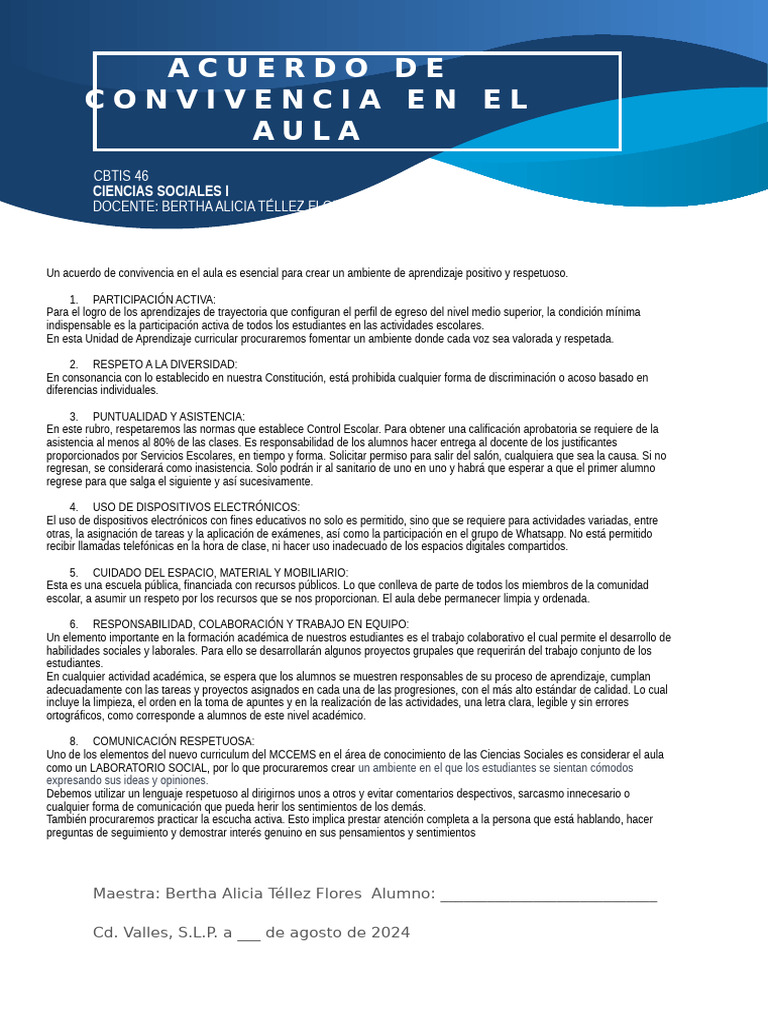 Acuerdo de Convivencia en el Aula | PDF | Salón de clases