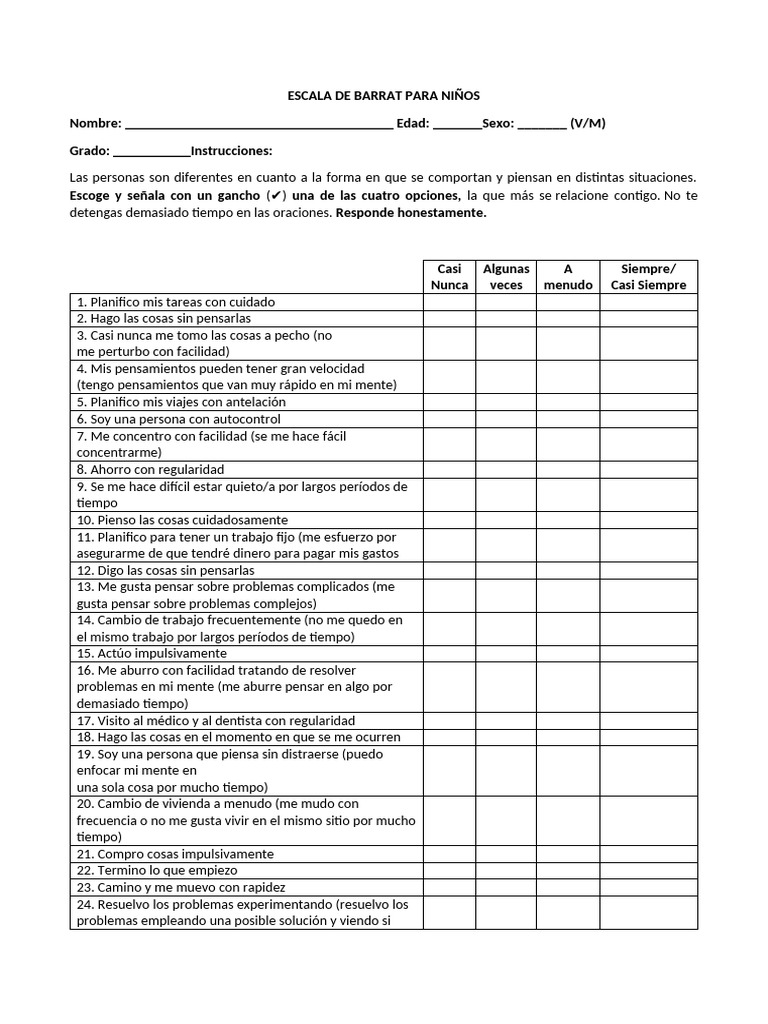 Escala de Barrat para Niños | PDF