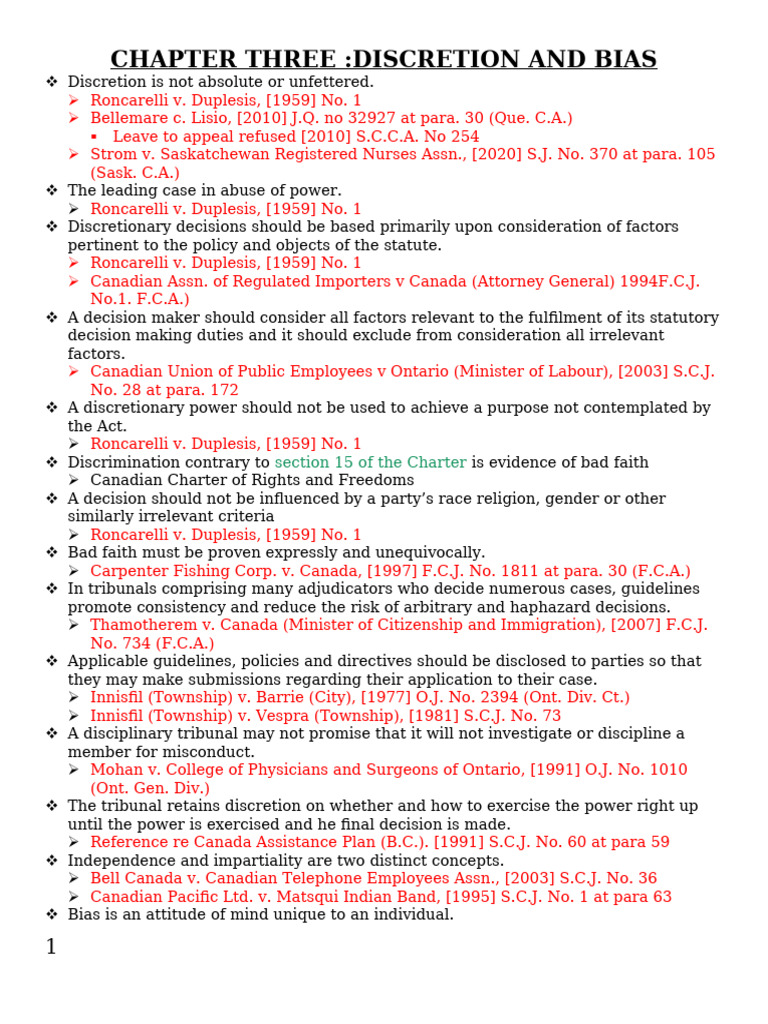 Discretion and Bias in Roncarelli Case | PDF | Justice | Crime & Violence
