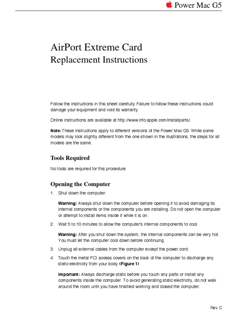 Airport Extreme Card: Replacement Instructions | PDF | Airport | Macintosh