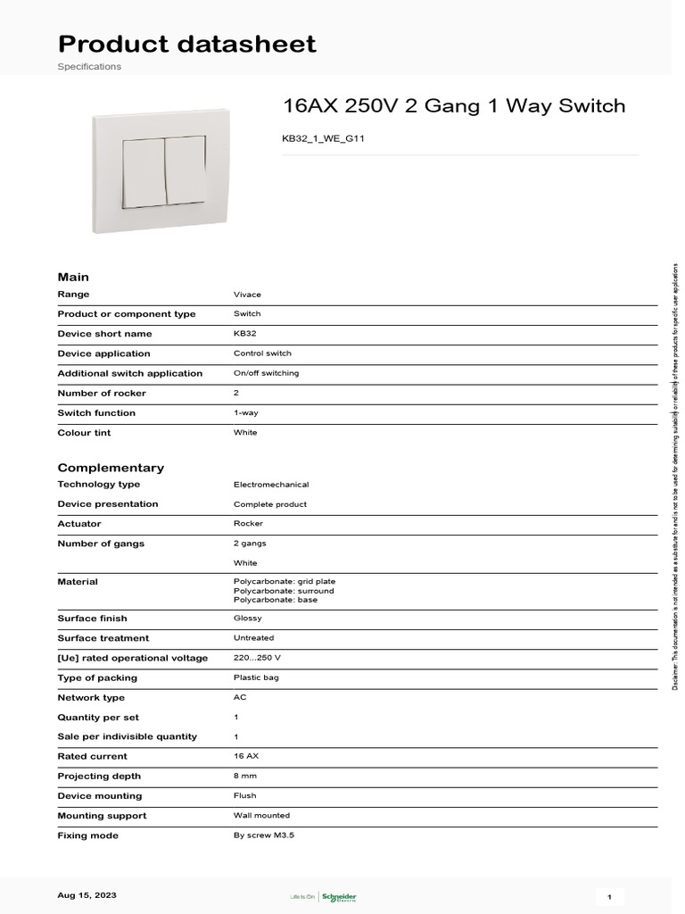 2 Gang 1 Way Switch - Catalog | PDF