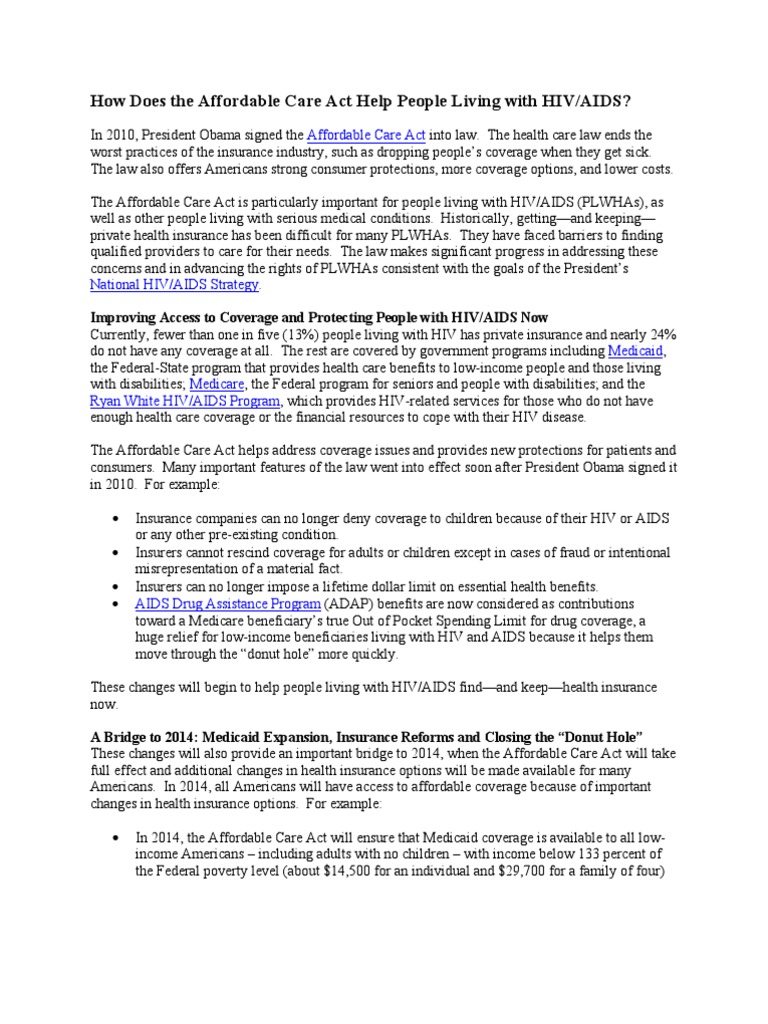 Aca Hiv Aids Fact Sheet | PDF | Patient Protection And Affordable Care ...