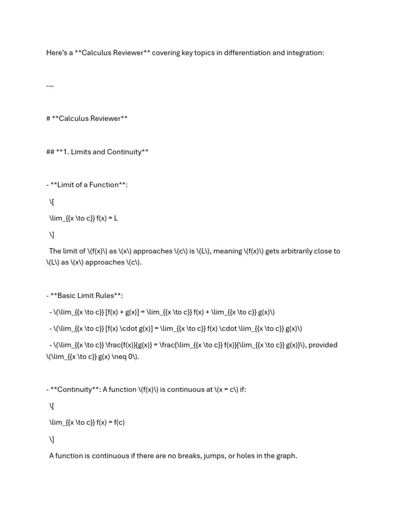 Calculus Reviewer Pdf Derivative Teaching Methods Materials