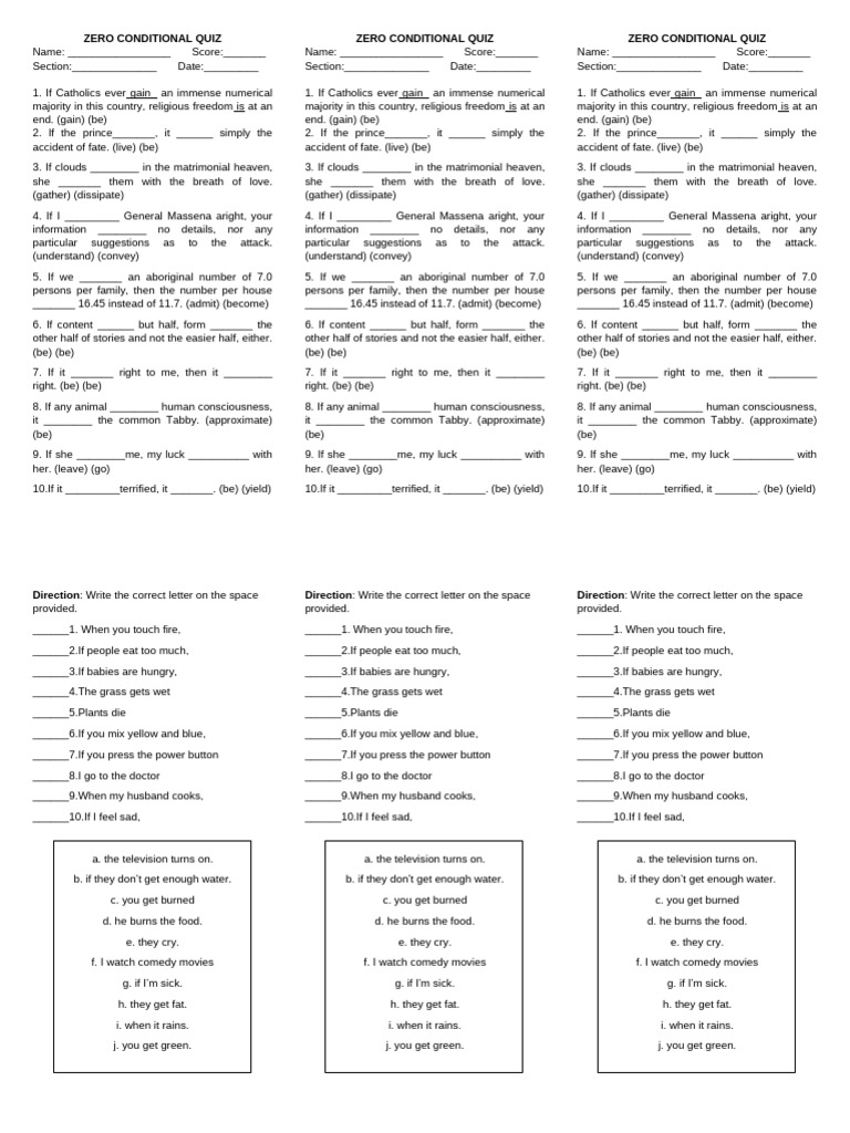 Zero Conditional Quiz | PDF