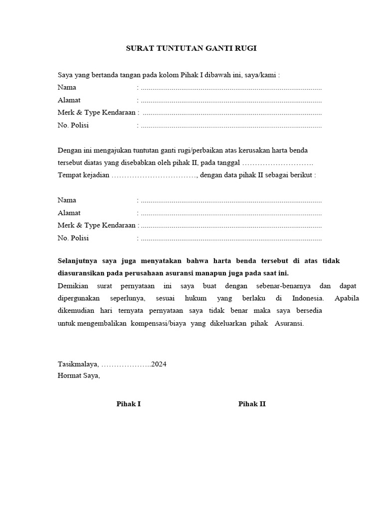 Surat Tuntutan Ganti Rugi | PDF