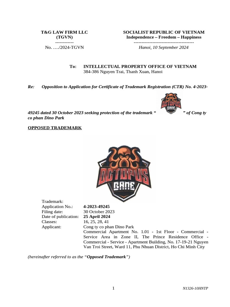 Opposition request-OCTOPUS GAME device-EN - Draft | PDF