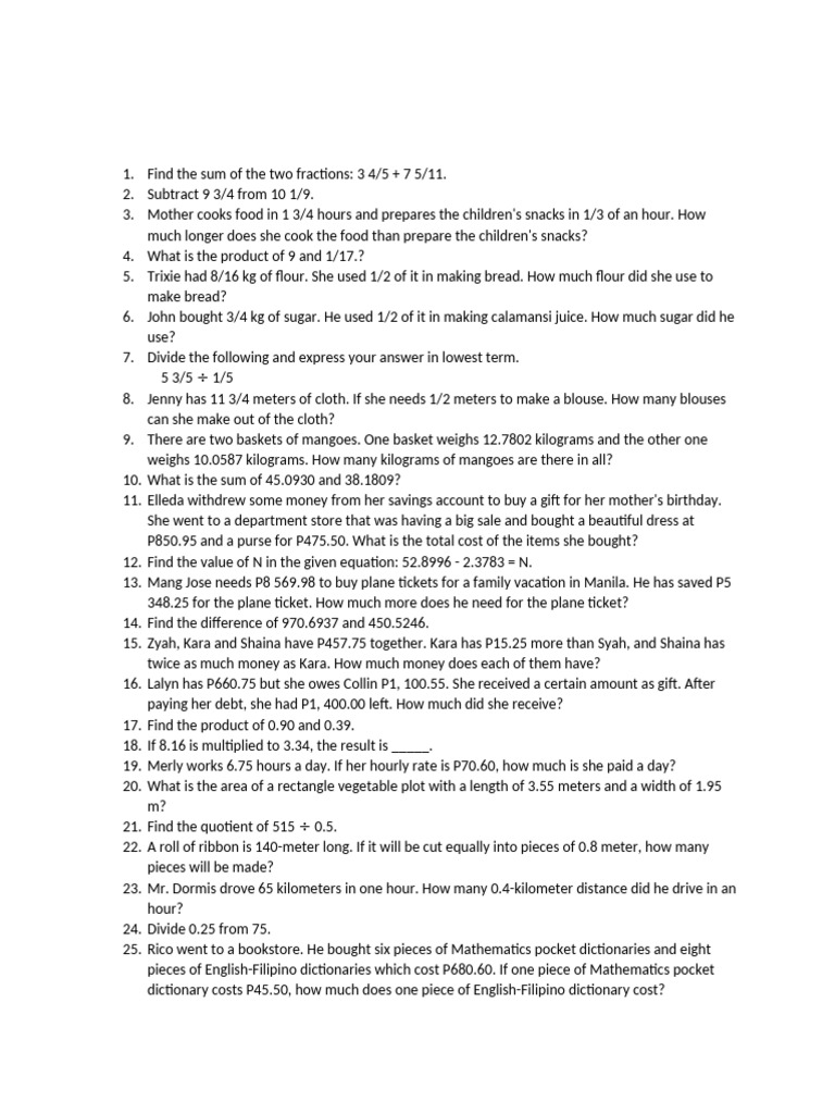 Grade 6 Mathematics - Reviewer | PDF