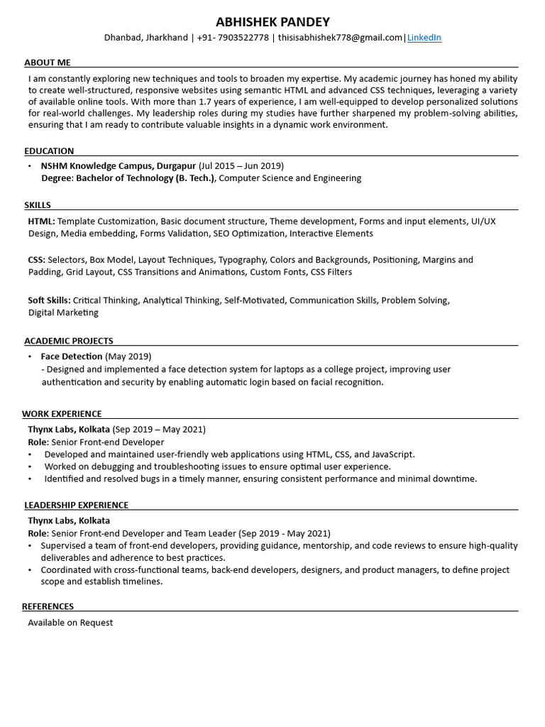 Front-End Developer Resume Overview | PDF