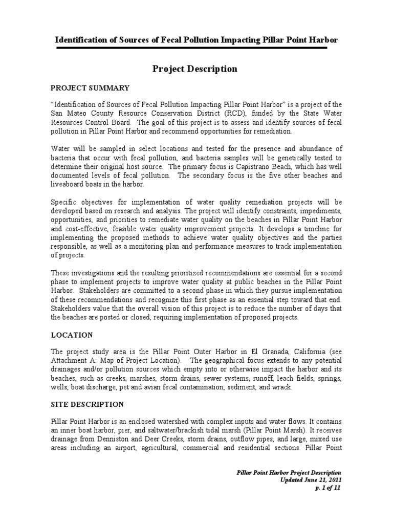 Pillar Point Harbor Fecal Pollution Study PDF Water Quality Beach