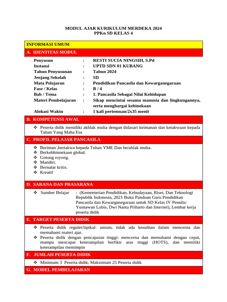 Modul Ajar Kurikulum Merdeka 2024 | PDF