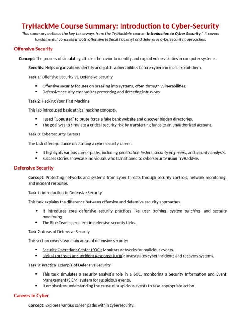 TryHackMe Course Summary | PDF