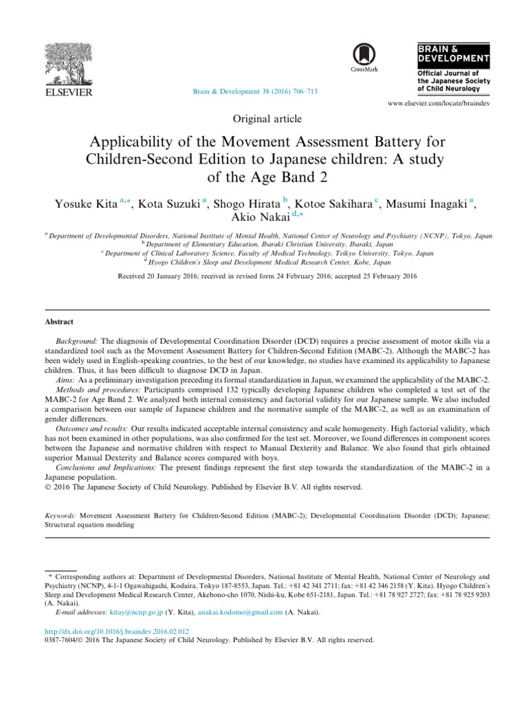 Applicability of The Movement Assessment Battery For Children Second ...