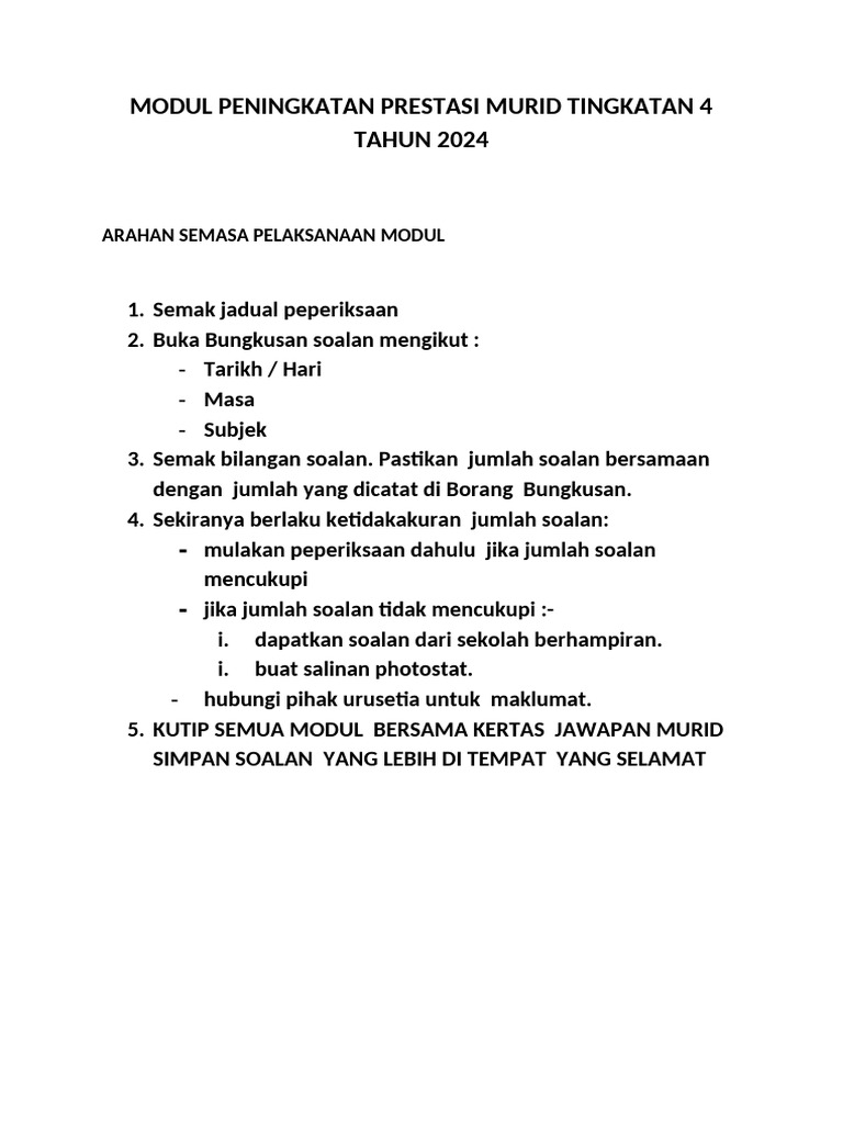 Jadual Modul Tingkatan 4 24 Julai 2024 Pdf