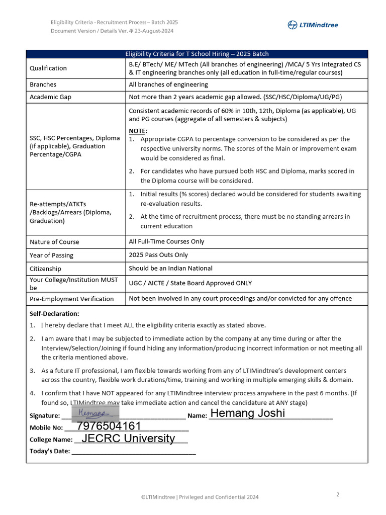 Eligibility+Criteria - Technical - Engineering+batch+2025 (1) - 2 | PDF
