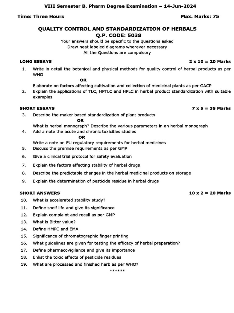 Quality Control and Standardization of Herbal Drugs | PDF