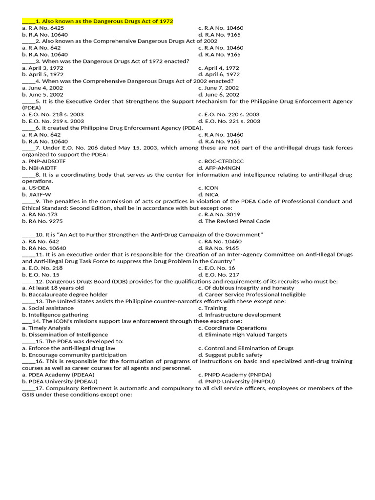 Chapter 5 PDEA Quiz | PDF
