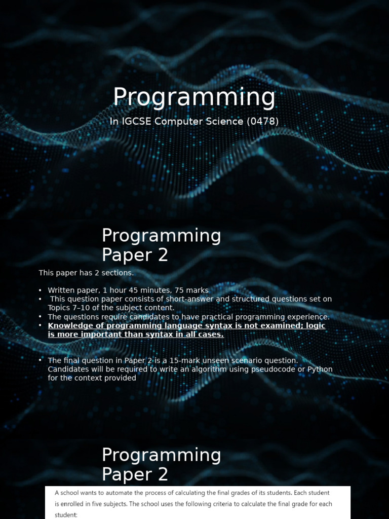 IGCSE Computer Science Programming 15 Mark Question | PDF