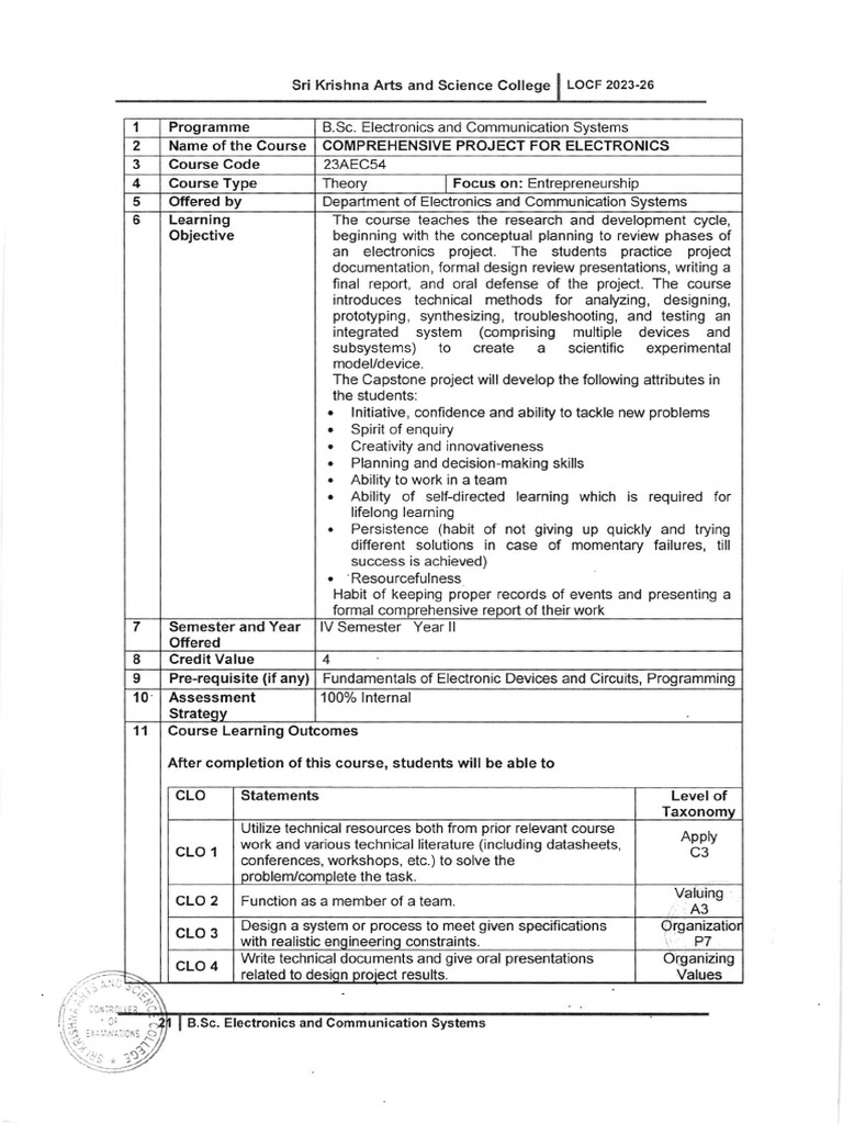 23AEC54 - Comprehensive Project For Electronics | PDF